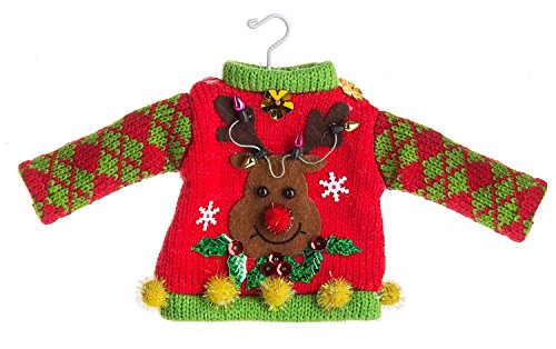 MIDWEST-CBK Reindeer Ugly Tacky Sweater Knitted Christmas Holiday Ornament 8.5 Inches