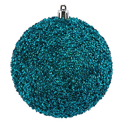 Vickerman 532423-6″ Teal Beaded Ball Christmas Tree Ornament (4 pack) (N185842D)