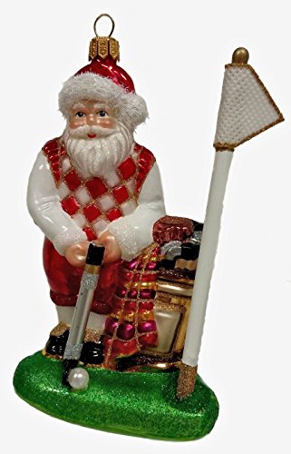 Pinnacle Peak Trading Company Golfing Santa Putting at Green with Pin Polish Glass Christmas Ornament Golf