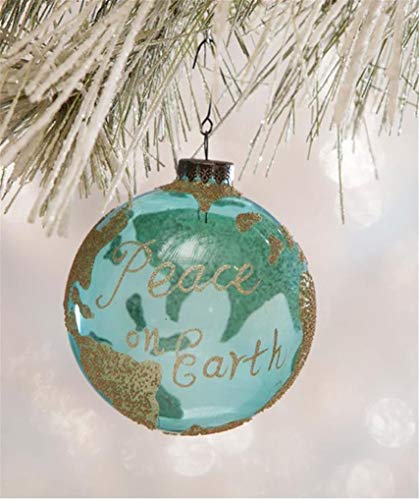 Bethany Lowe “Peace on Earth World Globe Aqua Gold Glitter Christmas Ornament