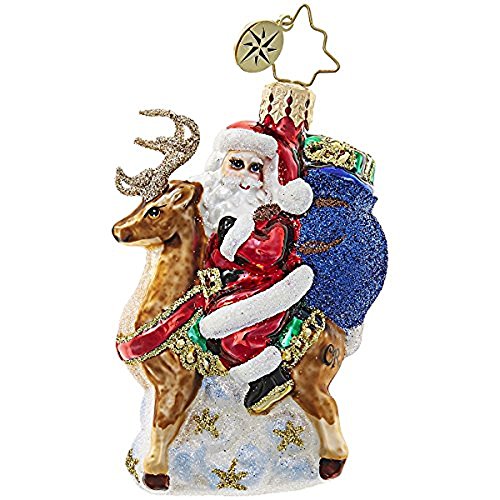 Christopher Radko Love My Ride Santa and Reindeer Little Gem Glass Ornament