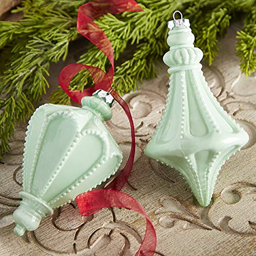 Set of 2 Raz 6″ Light Turquoise Milk Glass Christmas Ornament 3901835