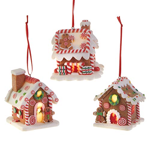 Christmas Lighted Gingerbread House Ornaments, Set of 3