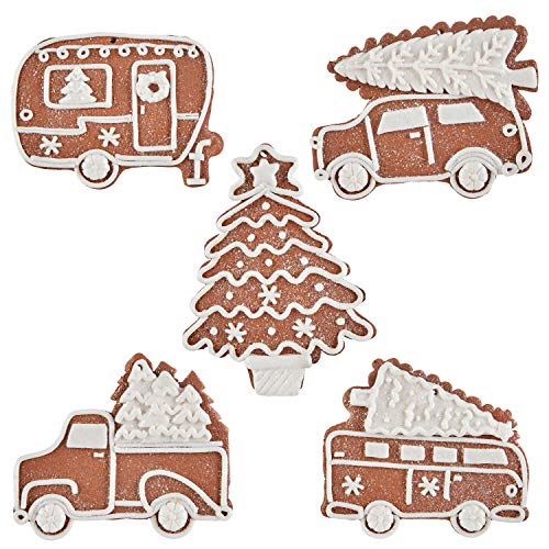 RAZ Imports Holiday Roadtrip Theme Gingerbread Ornaments Bundle – Set of 5 Christmas Ornaments – Gingerbread Christmas Decorations – Made of Clay