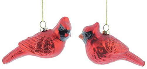 Set of 2 Assorted Raz 5″ Frosted Glittered Glass Cardinal Ornaments