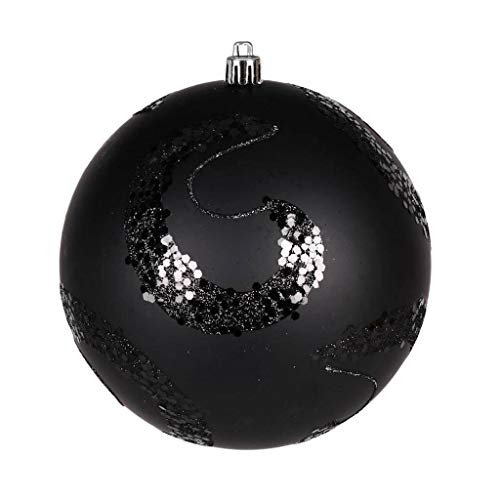 Vickerman 596197-4″ Black Matte Sequin Swirl Ball Christmas Tree Ornament (6 pack) (N191617D)