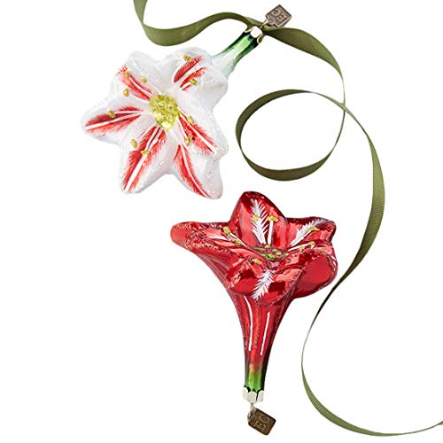 Amaryllis Floret Floral Rosy Red 5 x 4 Glass Christmas Ornaments Set of 2