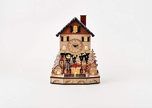 180 Degrees Wood Town Clock Night Before Christmas Village Lighted Scene