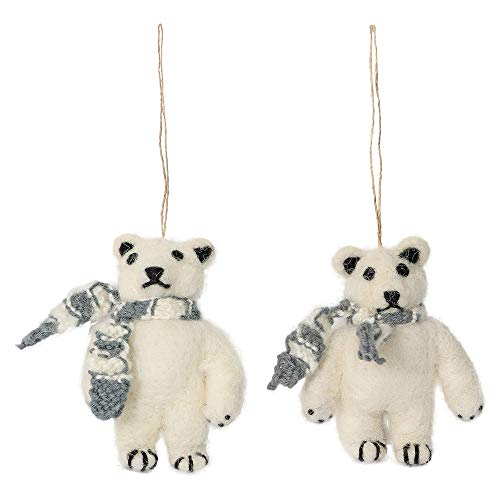 De Kulture Hand Made Felt Polar Bear Ornament (Set of 2) 3×0.5×4 (LWH) for Home Decoration Party Decorative Office Décor Ideal for Christmas Decoration