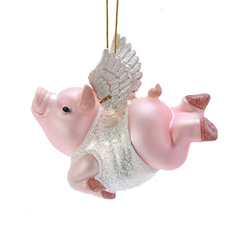 Kurt Adler Noble Gems Flying Pig Glass Hanging Ornament, 4 inches Tall