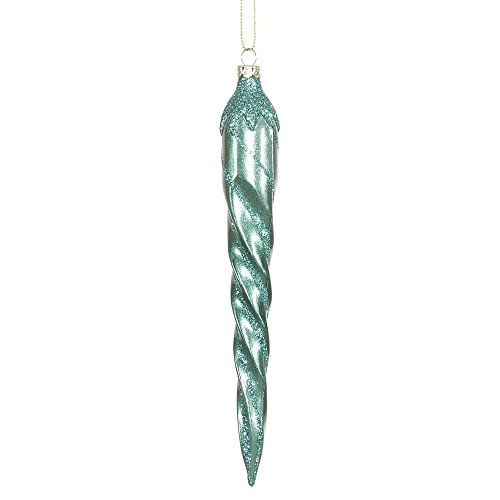 Vickerman Candy Finish Spiraling Glitter Shatterproof Icicle Christmas Ornaments with 8 per Box, 7.7″, Emerald