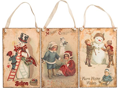Primitives By Kathy 6 Inches x 9.50 Inches Vintage Snowman Set Hanging Ornament