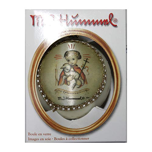 M.I. Hummel 3″ Diam. The Good Shepherd Silk Image Round Bauble Ornament Gold Glitter Holiday/Christmas 2007