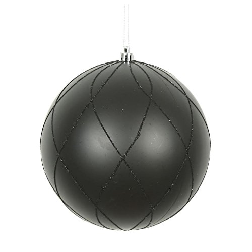Vickerman 471203 – 4″ Black Matte and Glitter Swirl Ball Christmas Tree Ornament (4 pack) (N170617D)