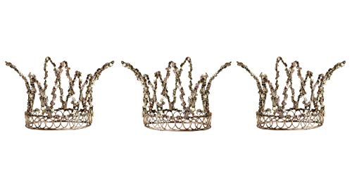 Creative Co-op Metal & Sequin Crown, Set of 3 Metal Ornaments, Silver