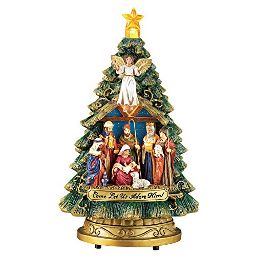 Collections Etc Musical Nativity Scene Christmas Tree Tabletop Figurine – Plays Silent Night