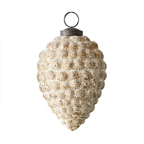 Creative Co-Op 4 Inch Glass Ornament with Antique Brass Cap, Gold