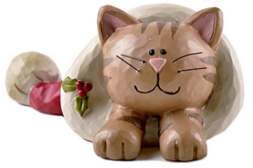 Blossom Bucket Brown Tabby Cat Inside Christmas Hat 3.25″ x 2″ Resin Tabletop Figurine #3