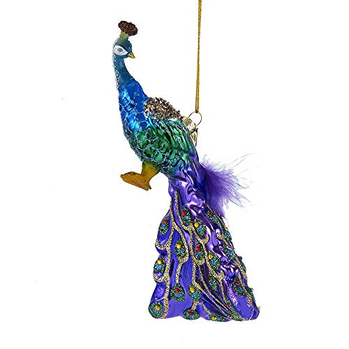 Kurt Adler Noble Gems Peacock Glass Hanging Ornament, 7 inches Tall