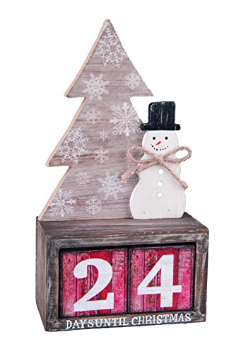 One Holiday Lane Rustic Wood Snowman and Tree Advent Countdown Calendar – Tabletop Christmas Countdown with Number Blocks Decoration