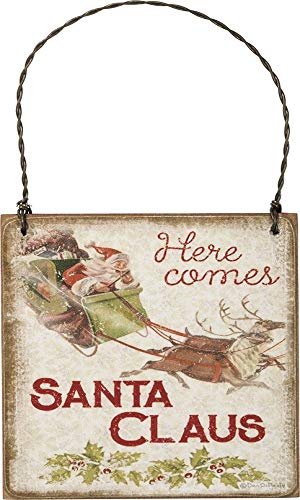 Primitives by Kathy Here Comes Santa Hanging Ornament