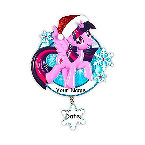 Polar X Officially Licensed My Little Pony Twilight Sparkle in Glittered Santa Hat with Winter Scarf and Snowflakes Custom Christmas Ornament with Your Custom Name and Year (Optional)