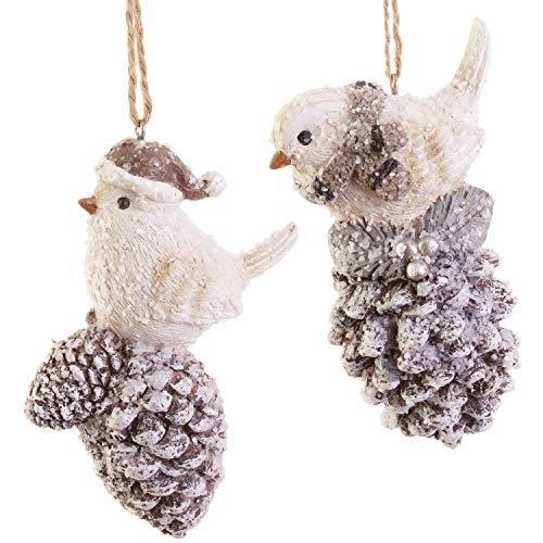 RAZ Imports Wintry Bird on Pinecone Ornament – Set of 2
