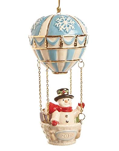 Lenox 2019 Snowman’s Hot Air Balloon Ornament 24 k Gold 5.5″ New in Box