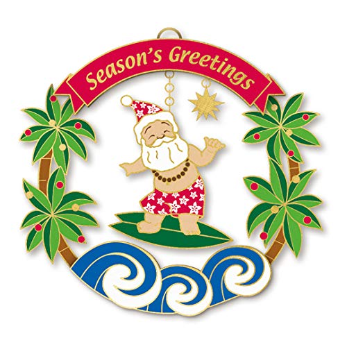 Island Heritage Hawaiian Surfing Santa Metal Die Cut Christmas Ornament