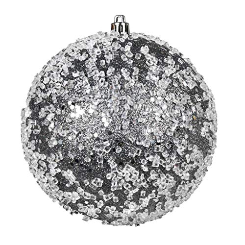 Vickerman 599389-4″ Pewter Glitter Hail Ball Christmas Tree Ornament (6 pack) (N190187D)