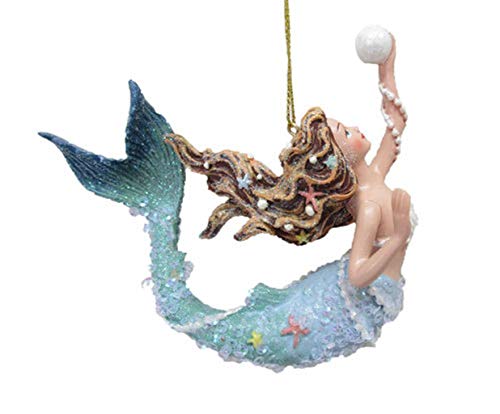 December Diamonds Blue Mermaid Holding a Pearl Christmas Holiday Ornament Resin