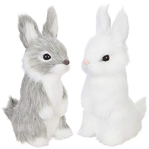 RAZ Imports Bunny Rabbit Figurines/Christmas Ornaments – Set of 2 Faux Fur Bunnies – 4 inch x 2.5 inch x 1.7 inch