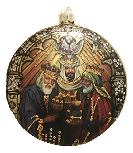 One Hundred 80 Degrees We Three Kings Handcrafted Glass Medallion Holiday Tree Ornament, 4″