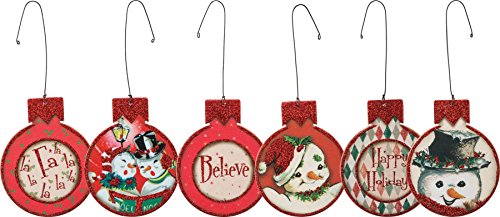 Primitives By Kathy 3 Inches x 3.25 Inches Glitter Paper Wire Snowman Red Set Decorative Hanging Ornaments
