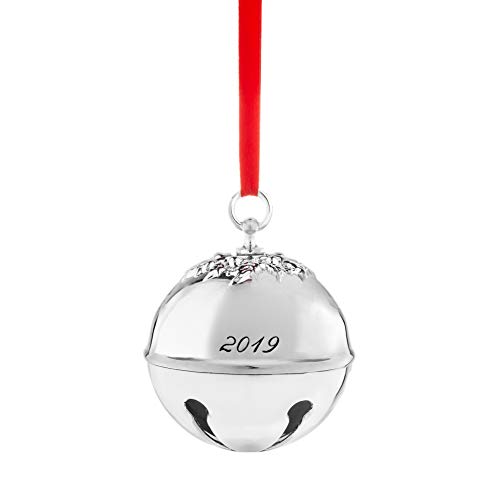 Klikel 2019 Christmas Holiday Sleigh Holly Bell Ornament Decoration | with Red Tie Hanging Ribbon | Engraved Christmas 2019 | 5th Annual Edition