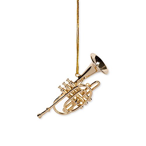 Gold Cornet Music Instrument Replica Christmas Ornament, Size 2.75 inch