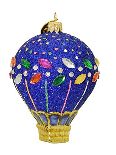 Landmark Creations’ Jeweled Bleu Glittered Balloon European Glass Christmas Ornament