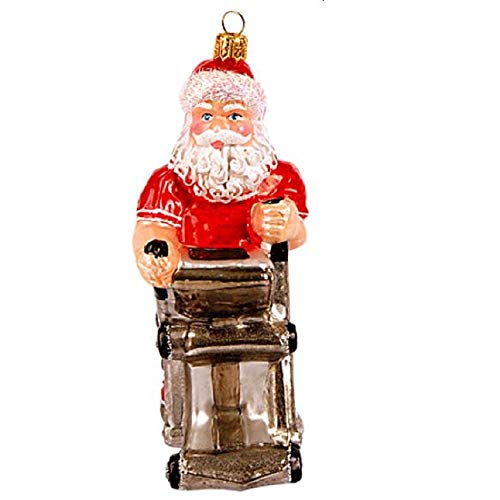 Pinnacle Peak Trading Company Exercising Santa on Elliptical Polish Glass Christmas Tree Ornament Fitness