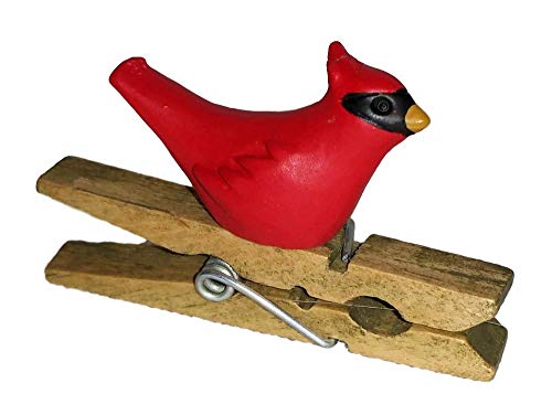 Blossom Bucket Red Cardinal Bird on Wooden Clothespin Resin Ornament