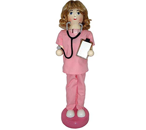 Santa’s Workshop Lady Woman Nurse in Pink Scrubs w/Stethoscope & Chart Wooden Christmas Nutcracker 14″ Nursing