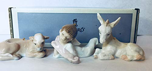 Lladro Nativity Ornaments Mini Pesebre 6095 Set of 3 Ornaments :Donkey Cow and Angel