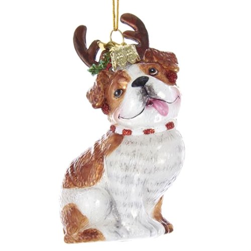 Noble Gems Bulldog with Antlers Glass Ornament