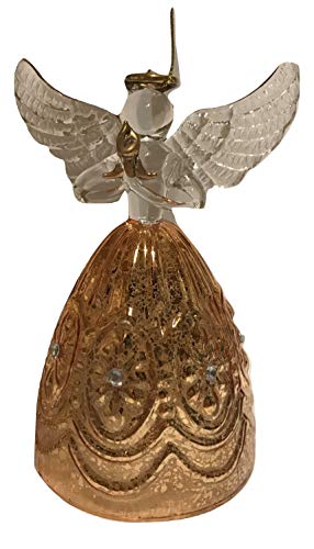 One Hundred 80 Degrees Gold Dress Angel with Candle Glass Handcrafted Holiday Tree Ornament