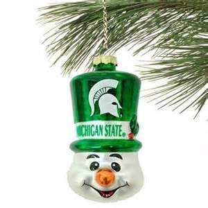 NCAA Michigan State Spartans Blown Glass Top Hat Snowman Ornament