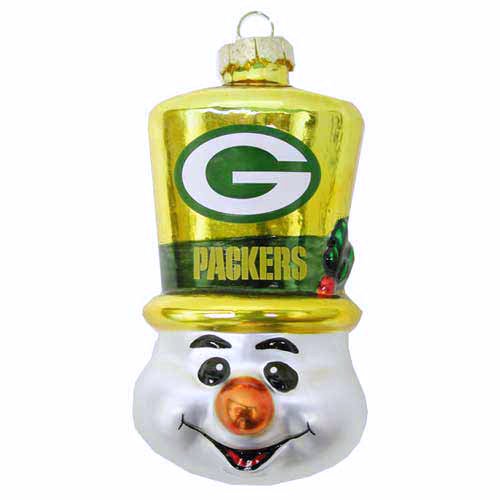 NFL Green Bay Packers Blown Glass Top Hat Snowman Ornament