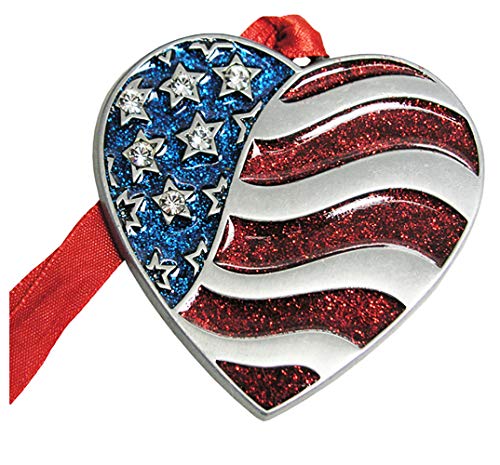 Gloria Duchin 2019 American Flag Patriotic Pewter Christmas Tree Ornaments. Various Styles (Heart Flag)