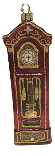 One Hundred Eighty Degrees Red Grandfather Handcrafted Glass Clock Holiday Ornament