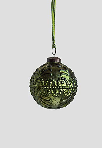 Creative Co-op Green Polka Dot Ribbon Glass Ornaments