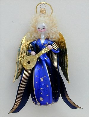 De Carlini Glass Ornament – Blue Angel With Guitar – Italian Ornament – One Ornament