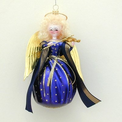 De Carlini Glass Ornament – Blue Angel With Violin – Italian Ornament – One Ornament